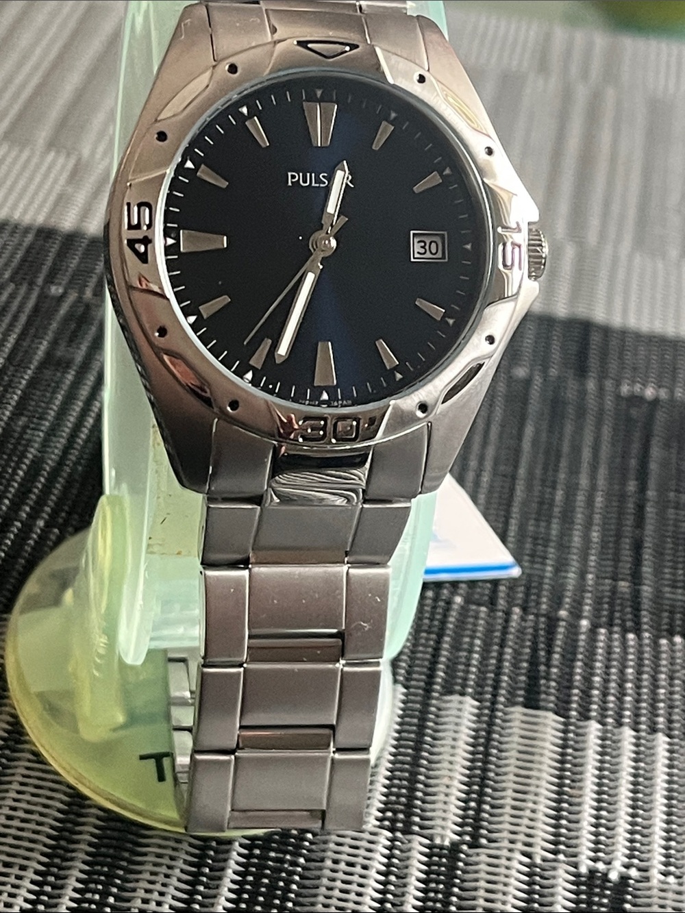 Pulsar Silver Stainless Steel Watch with Black Dial